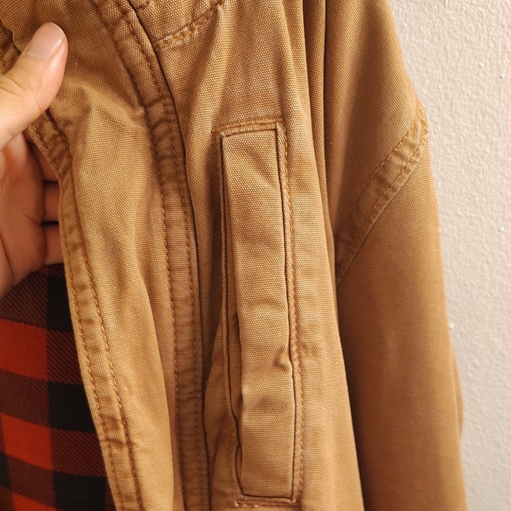 American Eagle Outfitters Tan Jacket with Red Buffalo Plaid Lining - Picture 5 of 5